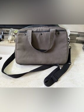All Saints canvas and leather laptop bag